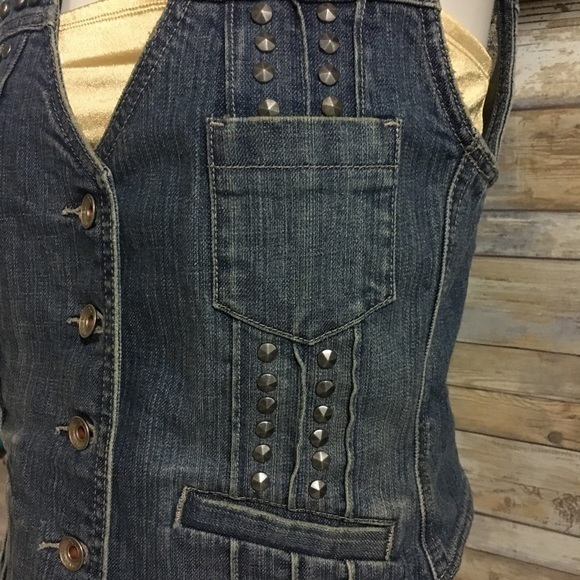 Express Fitted Studded Denim Jeans Vest Si… - Picture 2 of 15